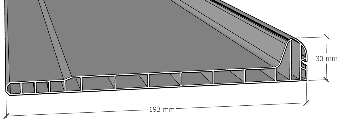 Image de Sous-face PVC blanc filmé, 193 mm de large, pour tunnel de 220-230mm en longueur de 6m.
