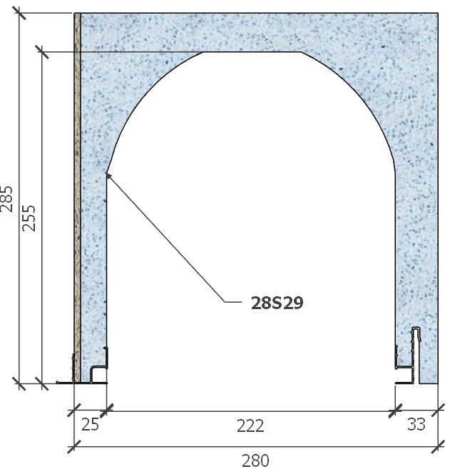 Image de Coffre (6 m) modèle haute isolation, L: 280, H: 285, tunnel: 222, rail 827/8E, finition fibragglo, couleur bleu. Rupture du pont thermique avec le rail 8E (côté intérieur), brevet exclusif Fixolite.