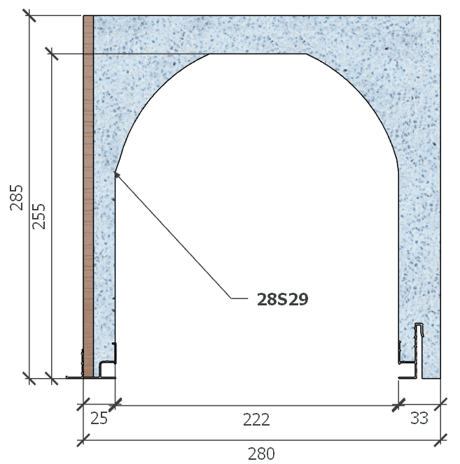 Image de Coffre (6 m) modèle haute isolation, L: 280, H: 285, tunnel: 222, rail 827/8E, finition terre cuite, couleur bleu. Rupture du pont thermique avec le rail 8E (côté intérieur), brevet exclusif Fixolite.