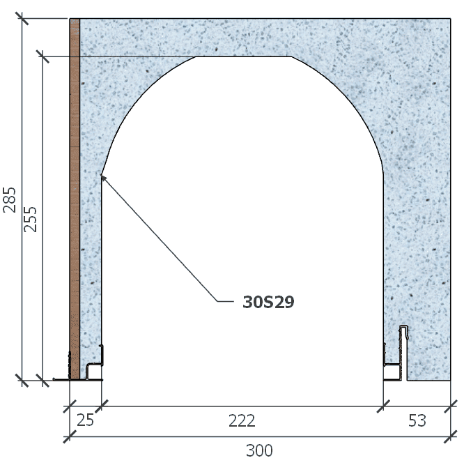 Image de Coffre (6 m) modèle haute isolation, L: 300, H: 285, tunnel: 222, rail 827/8E, finition terre cuite, couleur bleu. Rupture du pont thermique avec le rail 8E (côté intérieur), brevet exclusif Fixolite.