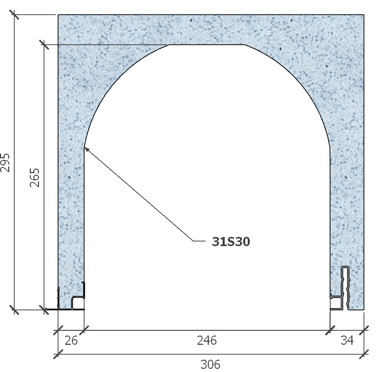Image de Coffre (6 m) modèle haute isolation, L: 306, H: 295, tunnel: 246, rail 827/8R, finition polystyrène, couleur bleu. Rupture du pont thermique avec le rail 8R (côté intérieur), brevet exclusif Fixolite.