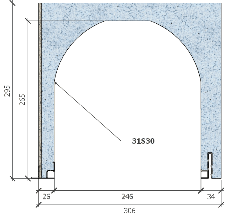 Image de Coffre (6 m) modèle haute isolation, L: 306, H: 295, tunnel: 246, rail 827/8R, finition fibragglo, couleur bleu. Rupture du pont thermique avec le rail 8R (côté intérieur), brevet exclusif Fixolite.