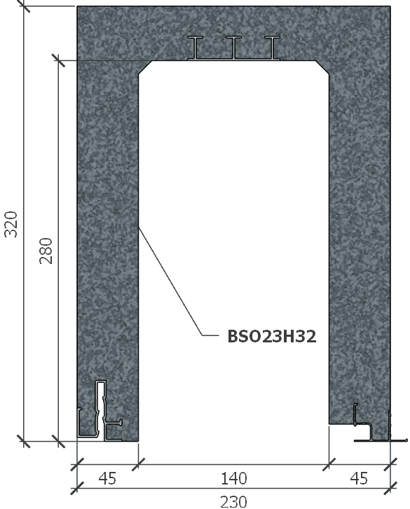 Image de Coffre (6 m) modèle BSO, L: 230, H: 320, tunnel: 140, rail 827/28FR, finition polystyrène, couleur gris