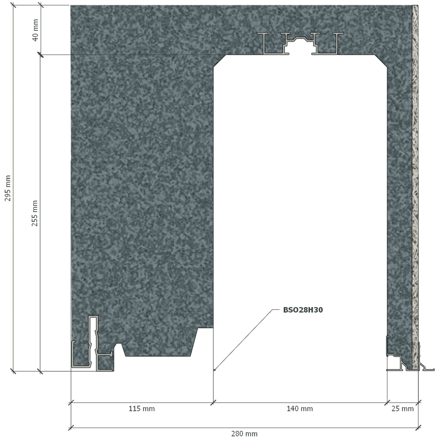 Image de Coffre (6 m) modèle BSO, L: 280, H: 295, tunnel: 140, rail 8F/28FR, finition fibragglo, couleur gris