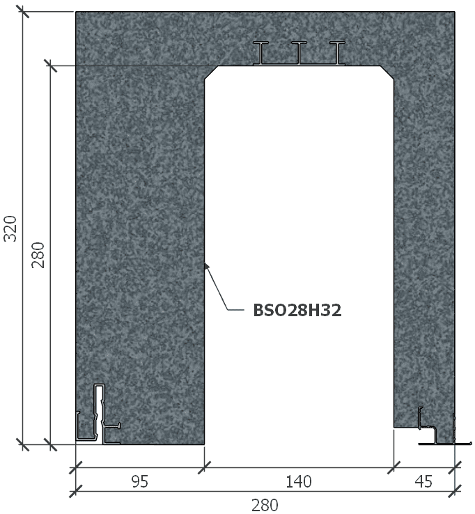 Image de Coffre (6 m) modèle BSO, L: 280, H: 320, tunnel: 140, rail 827/28FR, finition polystyrène, couleur gris