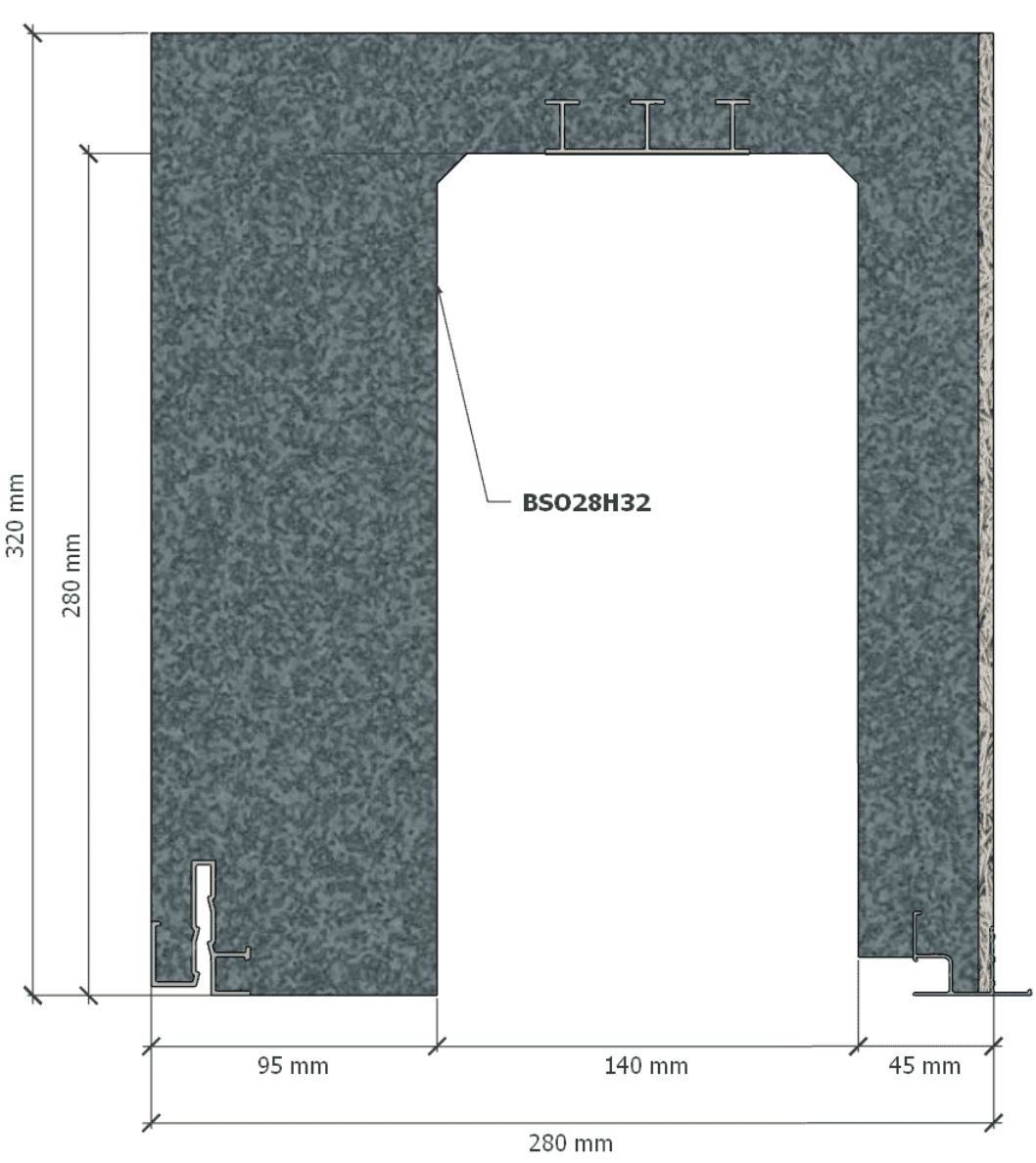 Image de Coffre (6 m) modèle BSO, L: 280, H: 320, tunnel: 140, rail 827/28FR, finition fibragglo, couleur gris