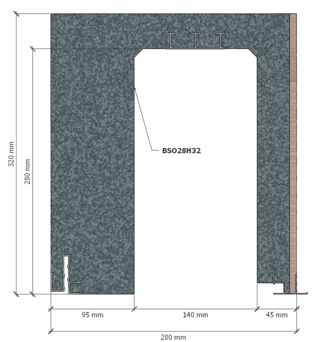 Image de Coffre (6 m) modèle BSO, L: 280, H: 320, tunnel: 140, rail 827/28FR, finition brique, couleur gris