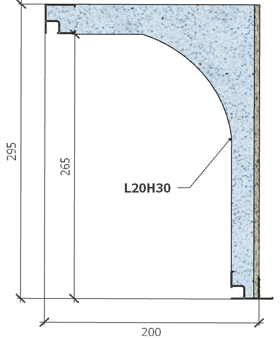Image de Coffre (6 m) modèle demi-linteau, L: 200, H: 295, tunnel: 174, rail 827/8H, finition fibragglo, couleur bleu