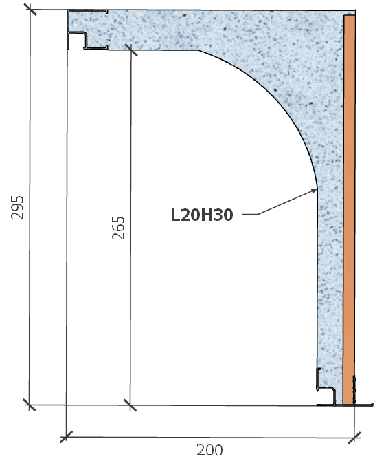 Image de Coffre (6 m) modèle demi-linteau, L: 200, H: 295, tunnel: 174, rail 827/8H, finition terre cuite, couleur bleu