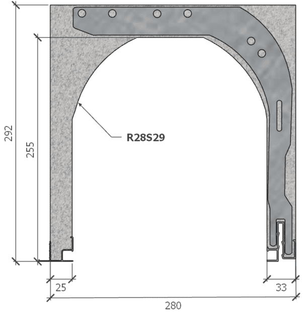 Image de Coffre (6 m) modèle renforcé, L: 280, H: 292, tunnel: 222, rail 827/28FR, finition primaire d'accroche gris, couleur gris