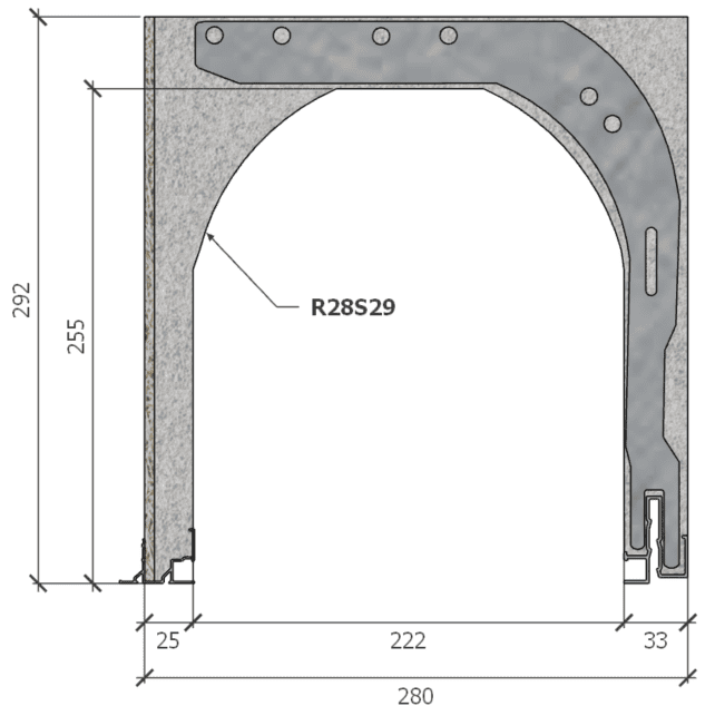 Image de Coffre (6 m) modèle renforcé, L: 280, H: 292, tunnel: 222, rail 8F/28FR, finition fibragglo, couleur gris