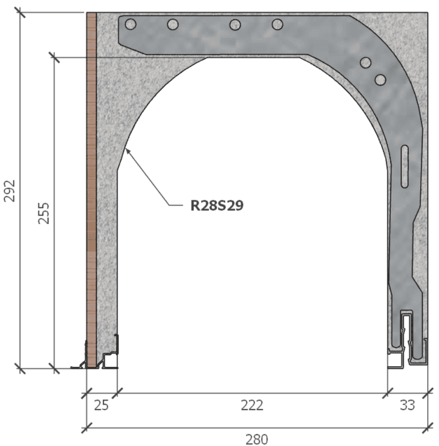 Image de Coffre (6 m) modèle renforcé, L: 280, H: 292, tunnel: 222, rail 8F/28FR, finition terre cuite, couleur gris