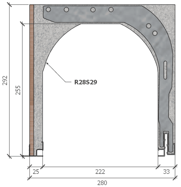 Image de Coffre (6 m) modèle renforcé, L: 280, H: 292, tunnel: 222, rail 827/28FR, finition terre cuite, couleur gris