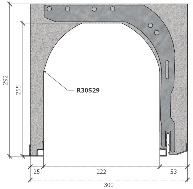 Image de Coffre (6 m) modèle renforcé, L: 300, H: 292, tunnel: 222, rail 827/30FR, finition primaire d'accroche gris, couleur gris