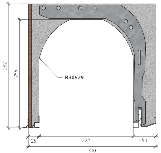 Image de Coffre (6 m) modèle renforcé, L: 300, H: 292, tunnel: 222, rail 8F/30FR, finition terre cuite, couleur gris