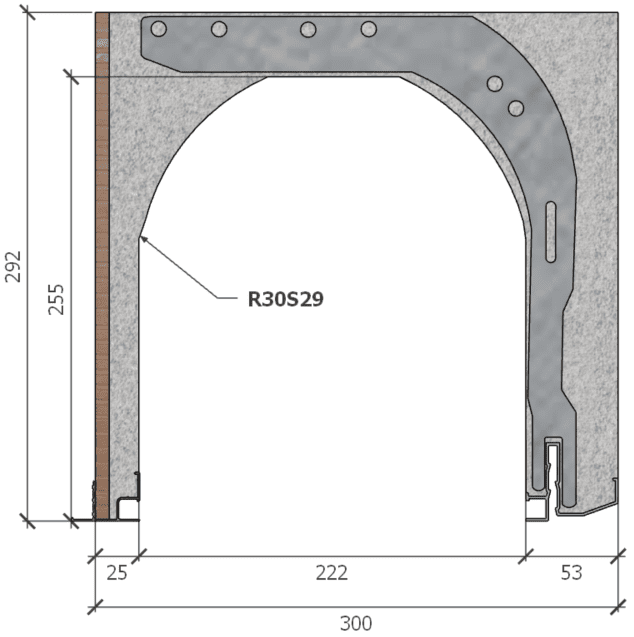 Image de Coffre (6 m) modèle renforcé, L: 300, H: 292, tunnel: 222, rail 827/30FR, finition terre cuite, couleur gris