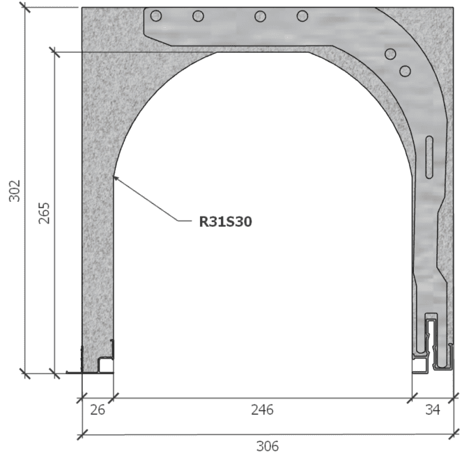 Image de Coffre (6 m) modèle renforcé, L: 306, H: 302, tunnel: 246, rail 827/28FR, finition polystyrène bleu, couleur gris