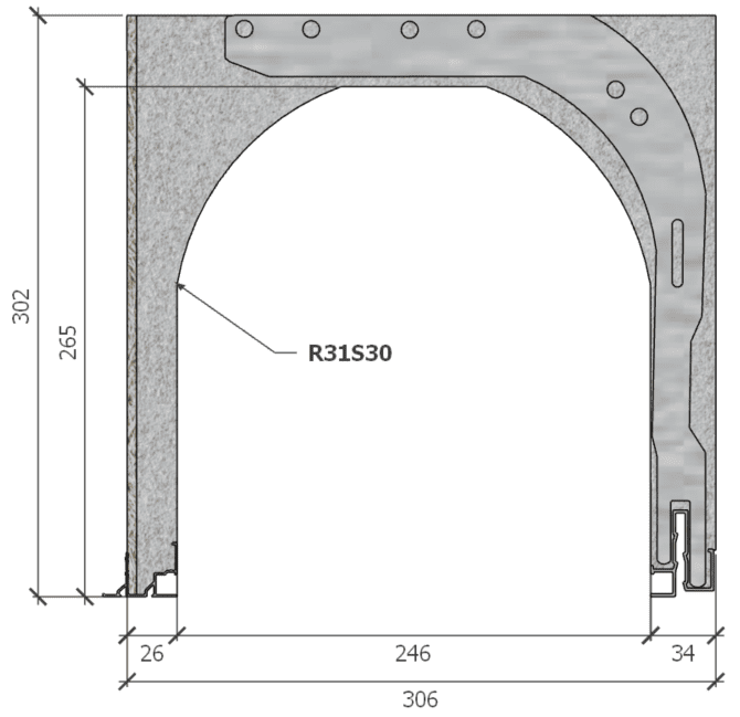Image de Coffre (6 m) modèle renforcé, L: 306, H: 302, tunnel: 246, rail 8F/28FR, finition fibragglo, couleur gris
