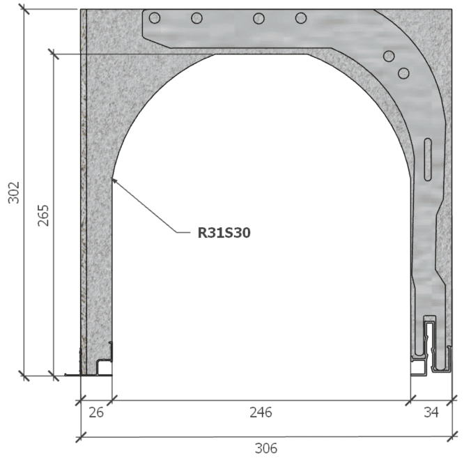 Image de Coffre (6 m) modèle renforcé, L: 306, H: 302, tunnel: 246, rail 827/28FR, finition fibragglo, couleur gris