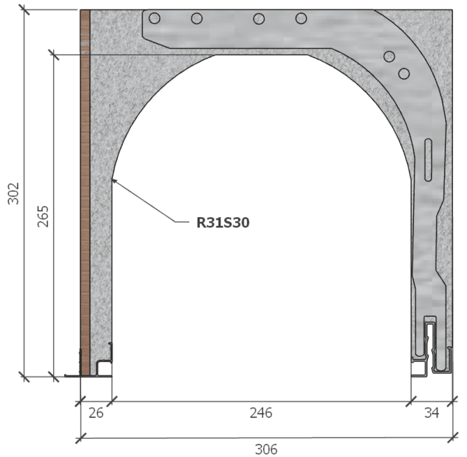 Image de Coffre (6 m) modèle renforcé, L: 306, H: 302, tunnel: 246, rail 827/28FR, finition terre cuite, couleur gris